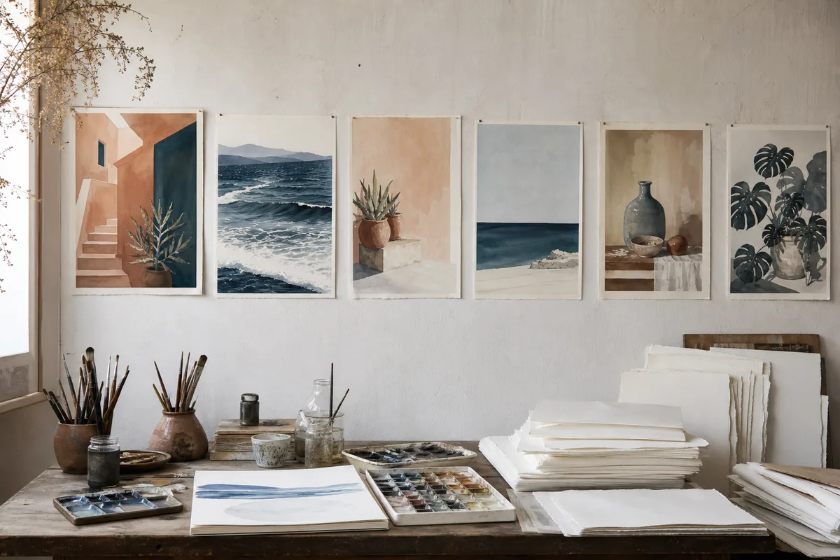 Mur composé de plusieurs affiches alignées selon un axe horizontal commun